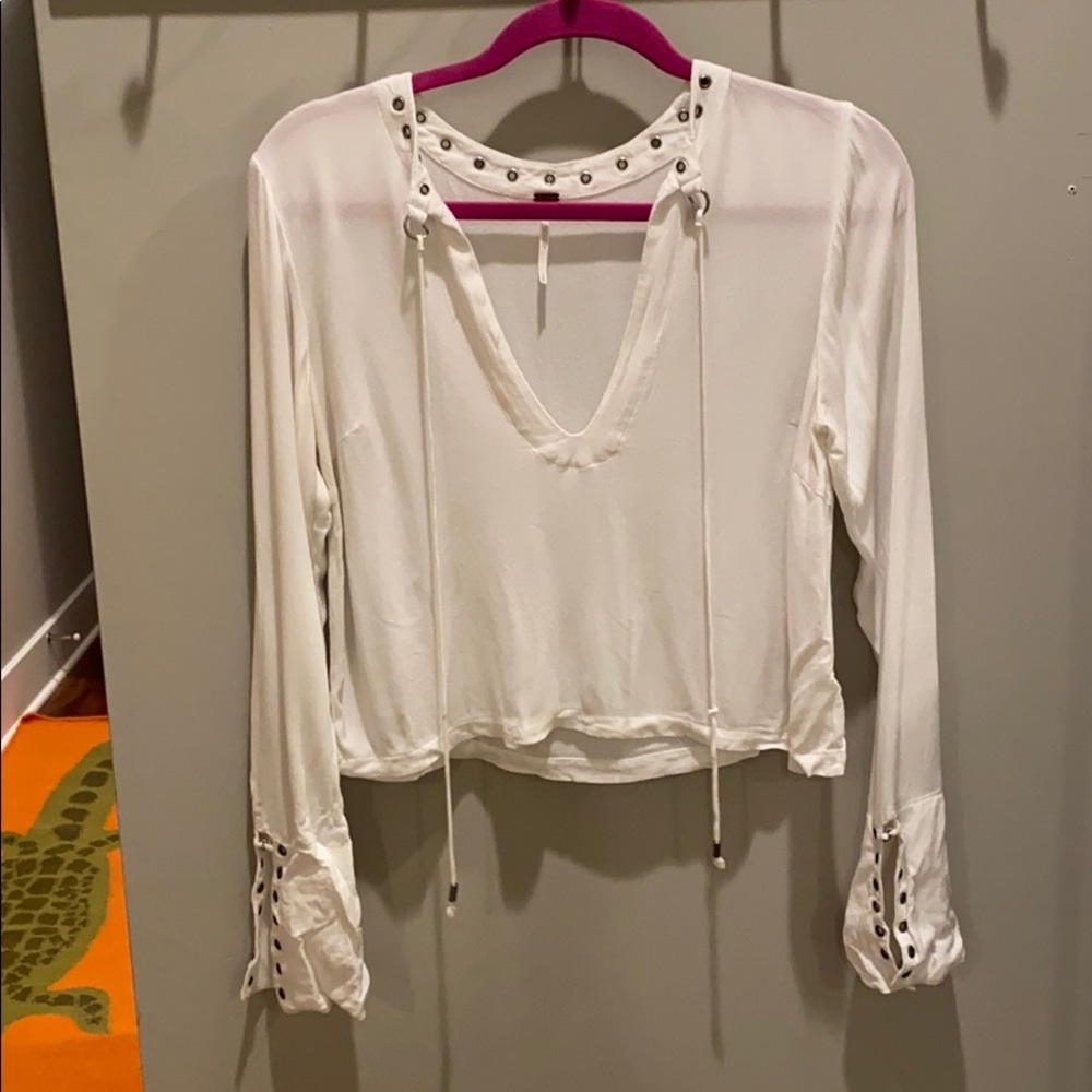 free people white cropped tunic w/ silver eyelets